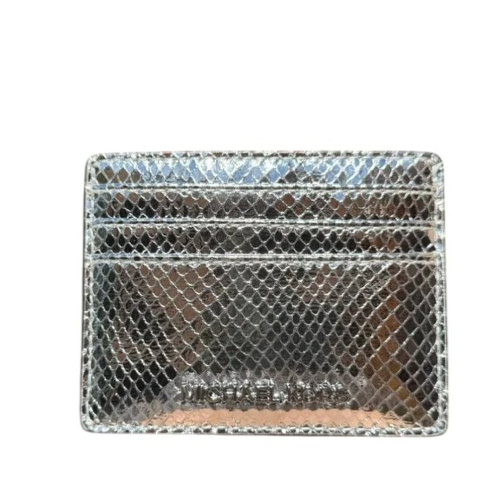 Michael Kors Jet Set Travel Metallic Silver Card Holder NWOT